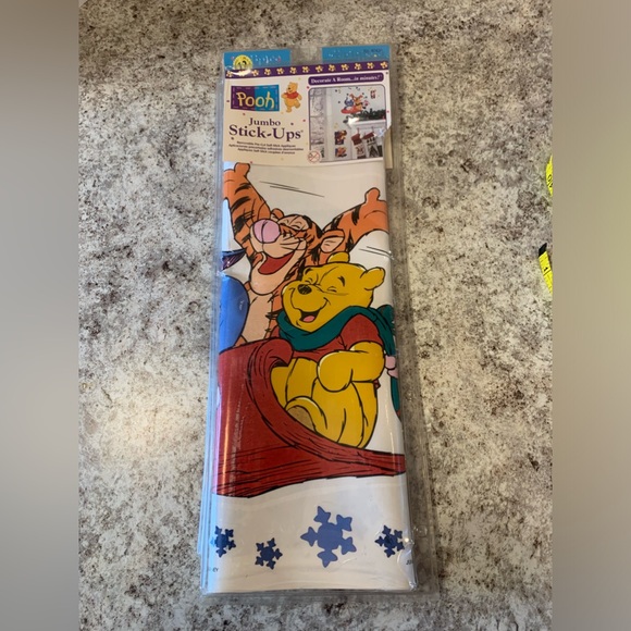 Disney Jumbo Stick Ups Pooh Tigger Sled Winter Disney Wall Decor Vintage 1990's - Picture 3 of 13